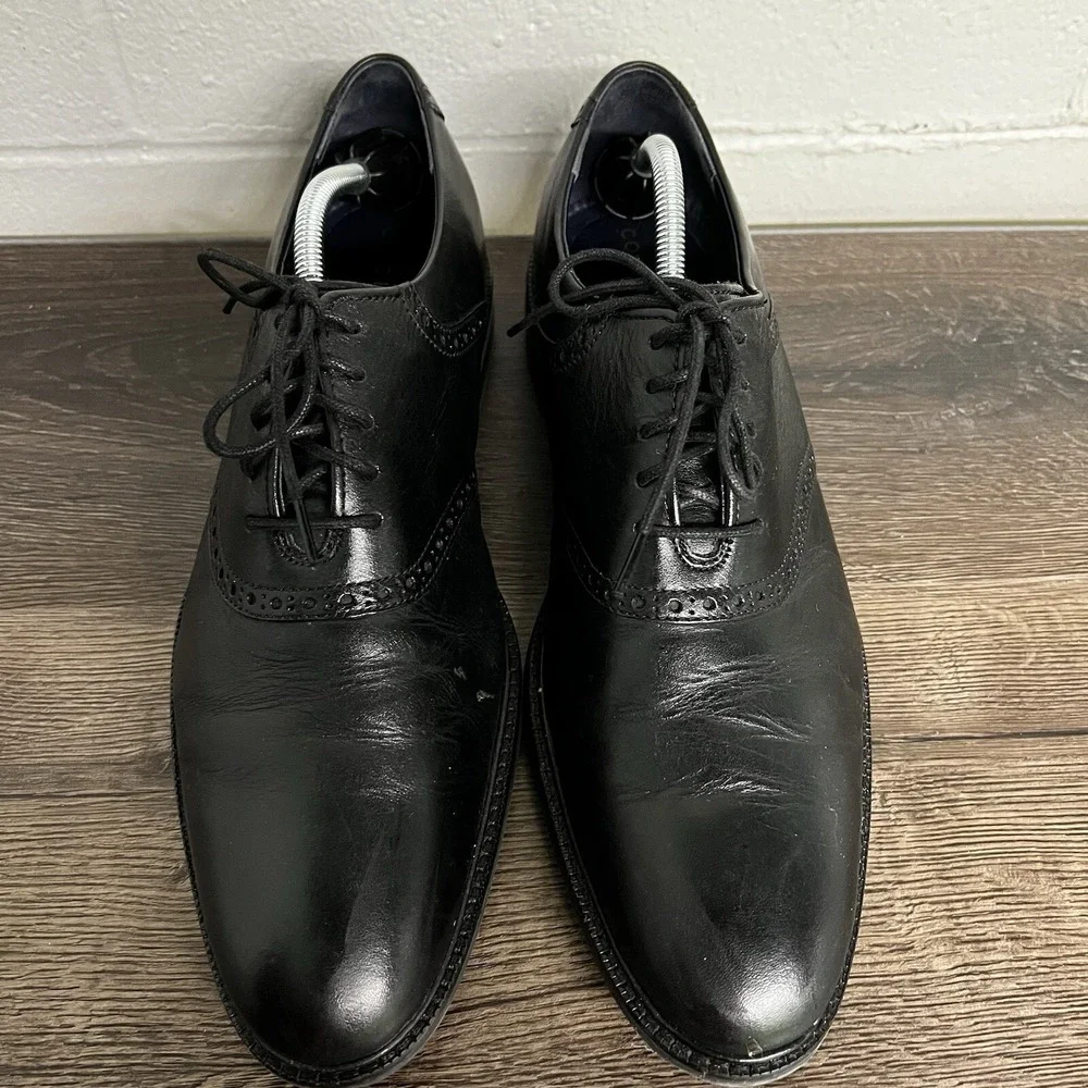 Cole Haan‎ Mens Buckland Saddle Oxfords Dress Shoes Black Almond Toe Lace Up 11M